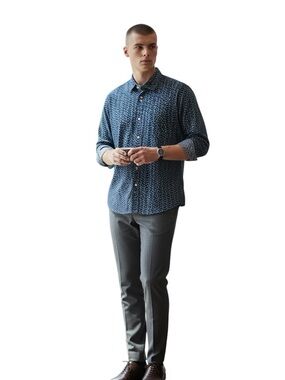 Au Noir Mens Patterned Long Sleeve Shirt Size 6/2XL Navy & Light Blue stretchy